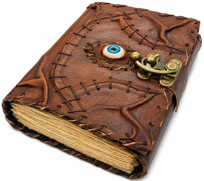 HINDORO Hocus Pocus Book Of Spells, Grimoire Blank Spell Books, Prop Halloween Decorations Decor, Book Of Shadows With Lock, Witchy Hocus Pocus Gifts For Men And Women Spellbook Evil Eye Leather Bound Journal, Grimoire Witch Best Christmas Gifts