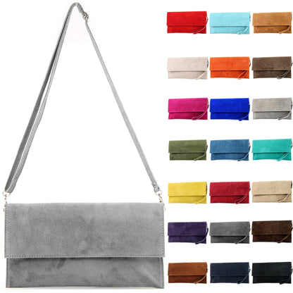 modamoda de - T151 - Italian clutch evening bag made of suede (Black)