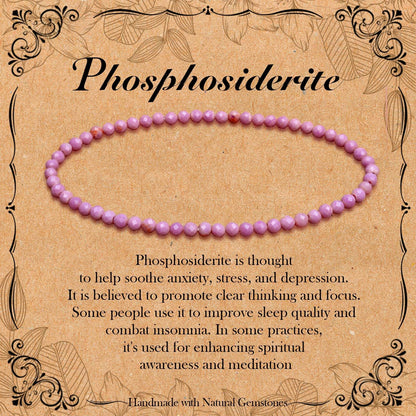 BONNY BOXX Natural Genuine Gemstone Faceted Round Beads Bracelets, 3mm Adjustable Stretchy Tiny Faceted Purple Lepidolite Bracelet, Healing Crystal Reiki Chakra Dainty Jewelry Fashion Gifts