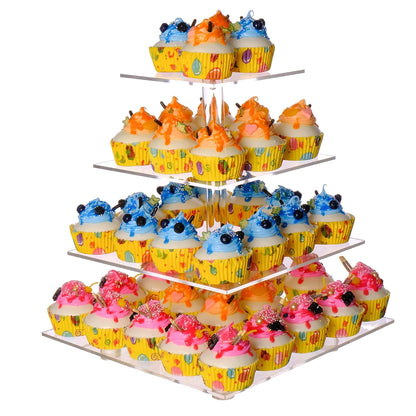 LoveDisplay Cupcake Stand, 4 Tier Cupcake Stand for 50 Cupcakes, Square Tiered Cupcake Tower, Clear Acrylic Cupcake Holder, Dessert Stands for Party, Wedding, Birthday, Baby Shower, Halloween