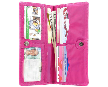 Big Skinny Women's Leather Executive Bi-Fold Checkbook Wallet, Holds Up to 40 Cards,Lightweight, Fuchsia