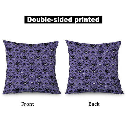 Horror Halloween Decorative Throw Pillow Cover 20x20 Inch Set of 2,Haunted Ghosts Mansion Decor Mystic Skull Spooky Grinning Farmhouse Outdoor Purple Pillowcase for Home Bed Living Room