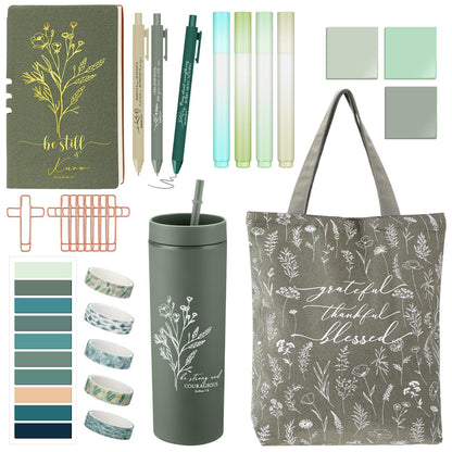 Patelai 29 Pcs Bible Study Supplies Journaling Kit with Christian Cup Tote Bag for Women Gifts Set Pastor Wife Friend Sister Church Religious Sunday School Birthday Gifts(Green)
