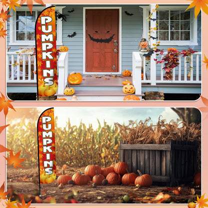 Remagr Thanksgiving Pumpkins Feather Flag Only 2.5ft x 12ft Outdoor Fall Garden Flag for Fall Pumpkins Theme Parties, Halloween Decorations, Festivals, Farms, Events