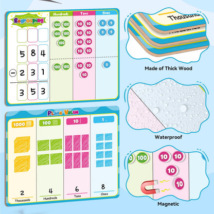 Laffunz Magnetic Place Value Manipulatives Math Games for Kids Regrouping Base Ten Blocks, Addition and Subtraction Games Classroom Must Haves 1st 2nd 3rd Grade Homeschool Supplies Small Group