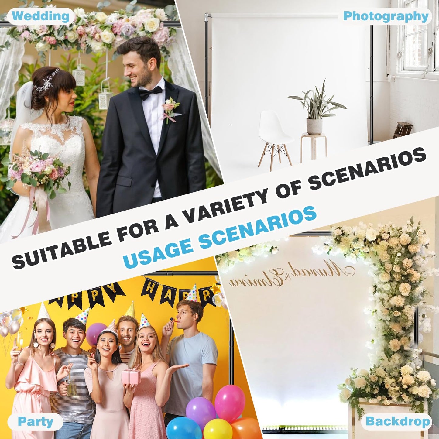 Gsskny Pipe and Drape Backdrop Stand, 10x10ft Heavy Duty Backdrop Stand with Metal Base, Adjustable Height & Width, Black Background Holder for Wedding Photography Birthday Party Baby Shower Decor（Capacity of up to 25 lbs）