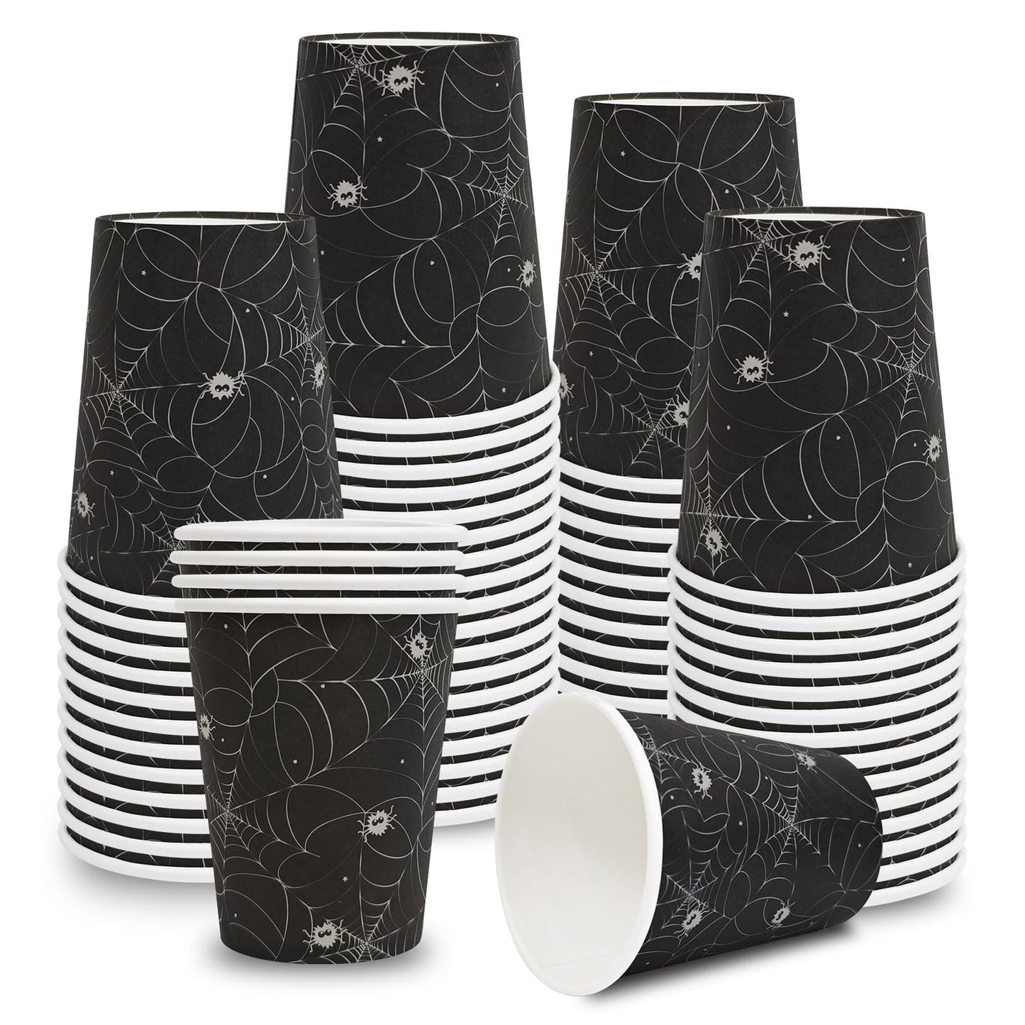 YQUQWN 50 PCS Halloween Spider Paper Cups, 9 oz Disposable Party Cups for Trick or Treat Activity Party Supplies for Kids Adults, Halloween Tableware for Drinks, Snacks Decor