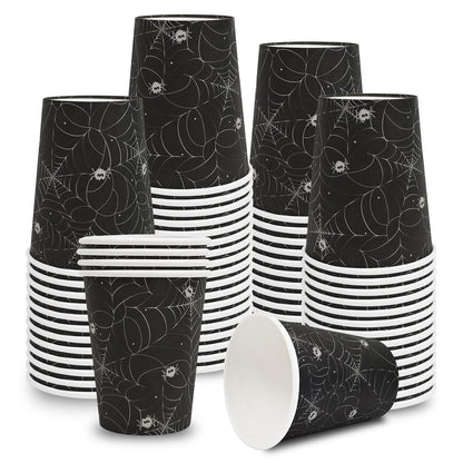 YQUQWN 50 PCS Halloween Spider Paper Cups, 9 oz Disposable Party Cups for Trick or Treat Activity Party Supplies for Kids Adults, Halloween Tableware for Drinks, Snacks Decor