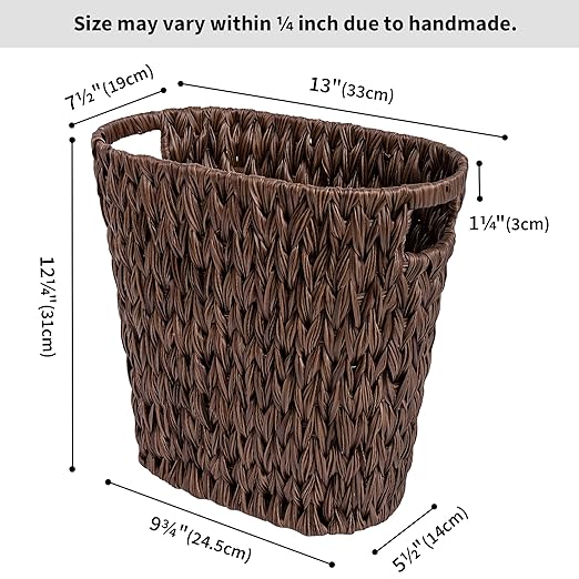 GRANNY SAYS Wicker Waste Basket, Waterproof Bathroom Trash Can, Bedroom Can, Durable Wastebasket with Handles, 15 Liters/4 Gallons