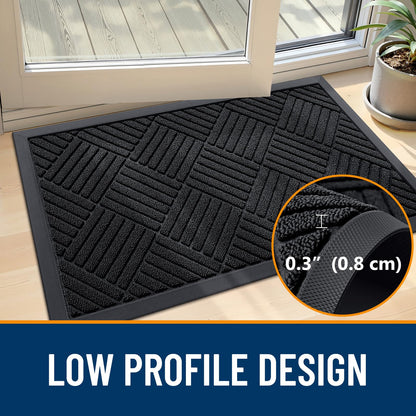 OLANLY Front Door Mat Outside Entrance 29.5x17, Absorbent, Heavy Duty Sturdy Natural Rubber Doormat Indoor Outdoor, Stain and Fade Resistant, Non-Slip Low Profile Floor Mat for Entryway, Black Diamond