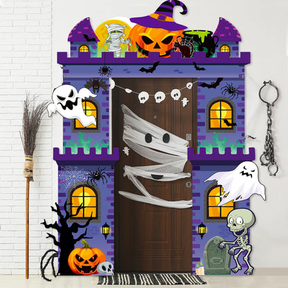 Tiamon Halloween Haunted Building Banner Scary Archway Door Archway Decorations Pumpkin Ghost Skull Hanging Porch Banner for Halloween Photo Prop Backdrop Party Decor Supplies