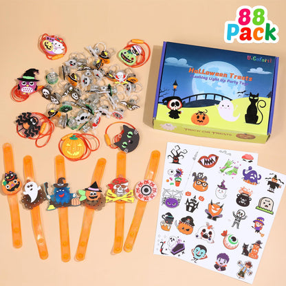 U-Goforst 88 PCS Halloween Party Favors for Kids, Glow in the Dark Light Up Bracelets Necklaces LED Rings Halloween Toys Bulk Classroom Favors Trick or Treat Gifts Goodie Bag Fillers Party Supplies