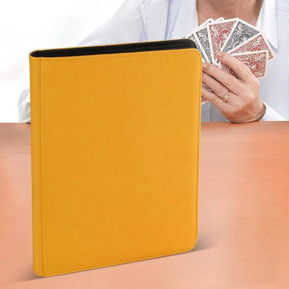 12 Pocket Ringless Side Loading Trading Card Binder, 720 Cards PU Fixed Page Zipper Card Album for TCG Sports Game Cards, Not Fit Top Loaders (Yellow)
