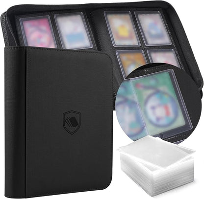 Toploader Binder, Holds 160 Toploaders, 100 Toploaders INCLUDED, 4-Pocket PU Cover Top Loader Binder for 3" x 4" Rigid Toploader, Ringless Double-Sided Toploader Card Binder for TCG, Sport Cards
