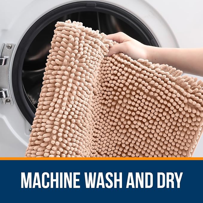 OLANLY Large Bathroom Rugs 40x24, Extra Soft Absorbent Chenille Bath Rugs, Rubber Backing Quick Dry, Machine Washable Bath Mats for Bathroom Floor, Tub and Shower, Home Decor Accessories, Peach