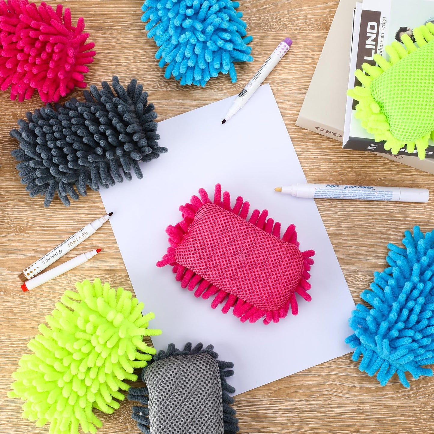 Jspupifip 12 Pcs Dry Erase Shag Eraser - Microfiber Magnetic Whiteboard Eraser for Markers Chalk - Washable Home Classroom Office Supply - Gray Blue Pink Green