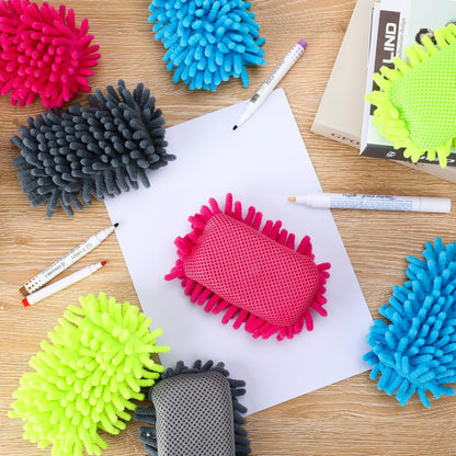 Jspupifip 12 Pcs Dry Erase Shag Eraser - Microfiber Magnetic Whiteboard Eraser for Markers Chalk - Washable Home Classroom Office Supply - Gray Blue Pink Green