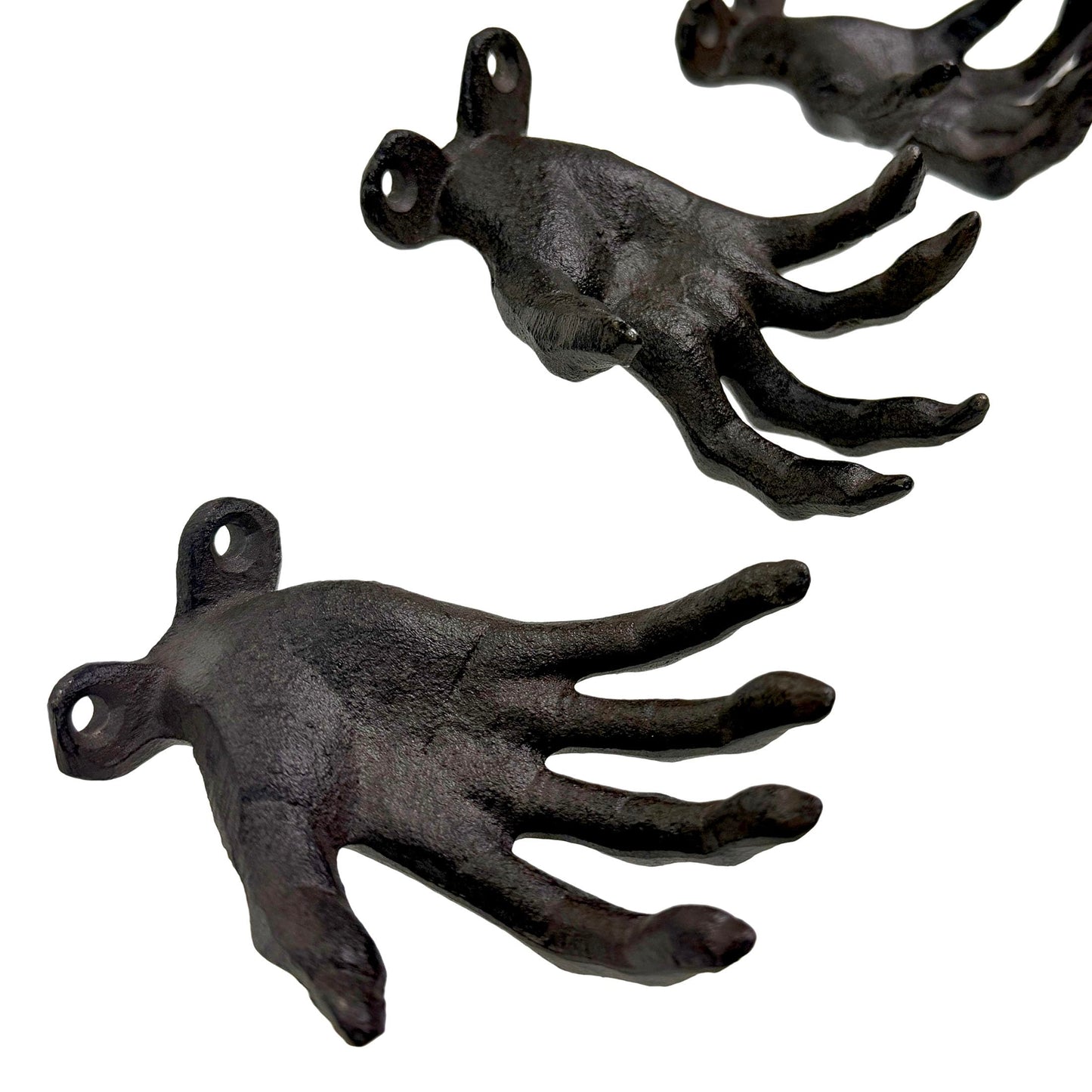 Zeckos Set of 3 Cast Iron Creepy Hand Decorative Wall Hooks, Antique Black Distressed Gothic Decor for Light Items, 2.25 x 3.25 x 4 Inch, Indoor Entryway, Bedroom, Jewelry and Keys
