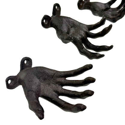 Zeckos Set of 3 Cast Iron Creepy Hand Decorative Wall Hooks, Antique Black Distressed Gothic Decor for Light Items, 2.25 x 3.25 x 4 Inch, Indoor Entryway, Bedroom, Jewelry and Keys
