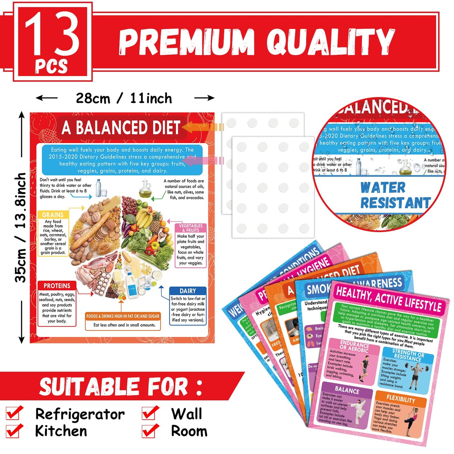 13Pcs Health Lifestyles Posters for Classroom Health and Physical Educational Learning Materials Fitness Food Chart Nutrition Sports Wall Art for Back to School Student Teacher Home Kitchen Wall Decor