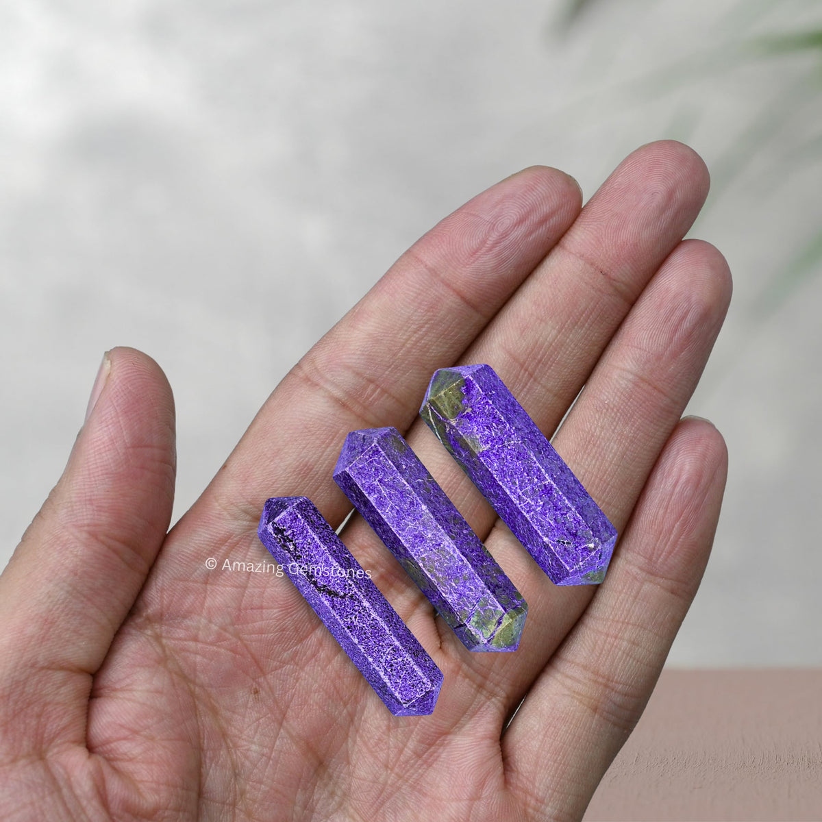 Amazing Gemstone Stichtite Crystal Points Bulk Healing Crystals and Stones - Pack of 3 Double Terminated Healing Wand Point Bulk Crystals for Crafts, Crystal Grid, DIY Work
