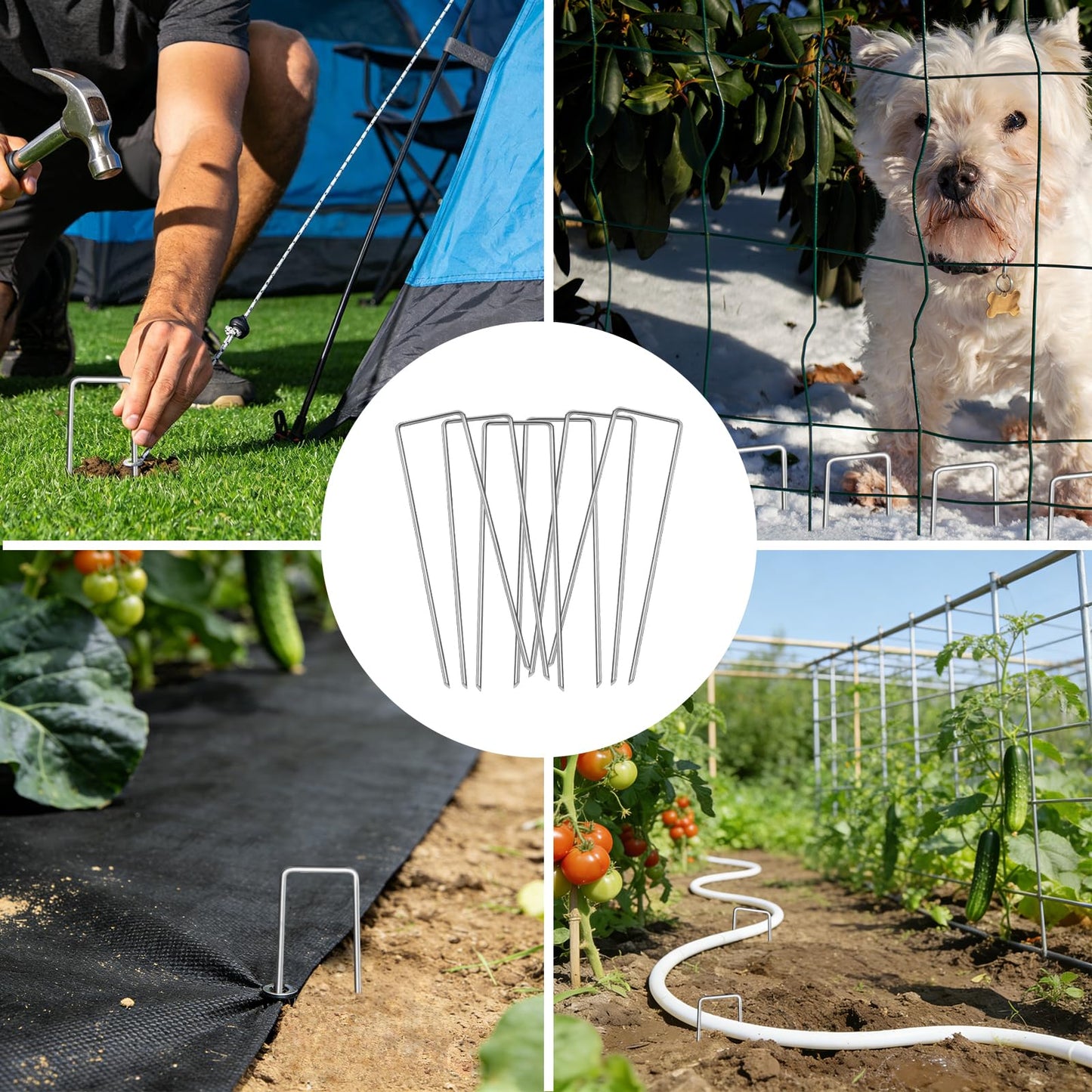 JERIA 6 Inch 240 Pack U-Shaped Galvanized Garden Stakes, 11 Gauge Landscape Staples, Landscape Fabric pins,Ground Stakes,Yard Stakes for Decorations