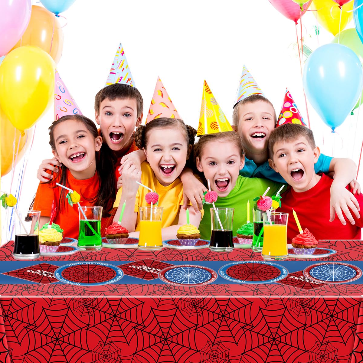 Spider Party Supplies, 40 spiderweb-patterned dinner plates, 20 paper napkins, and one 54-inch × 108-inch tablecloth, Spider Theme Birthday Party Decorations