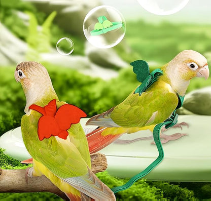 3 Sets Pet Parrot Bird Harness and Leash with Cute Wing, Adjustable Bird Flying Harness Straps Outdoor Training Traction Rope for Parrots Pigeons Lovebird Cockatiel(L,Red,Green&Blue)
