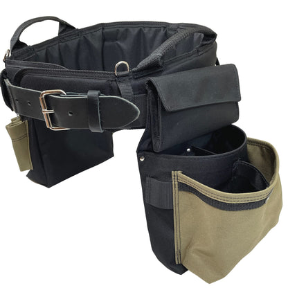 BOULDER BAG Ultimate Electrician's MAX Combo with Comfort Back Support Tool Belt, Leather Belt Buckle, Heavy Duty Work Belt, Tan, (Large 33-36 Inch Waist), Made in USA