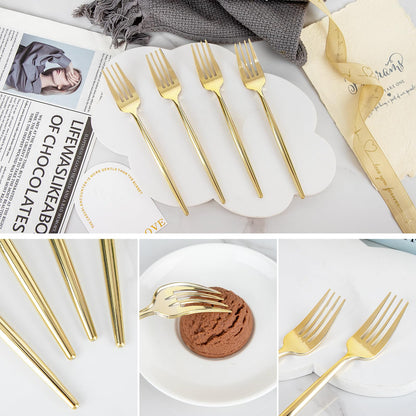U-QE 180Pcs Gold Plastic Forks - 7.6 Inch Heavy Duty Plastic Forks, Heavyweight Gold Plastic Silverware Perfect For Parties & Weddings and Other Daily Events