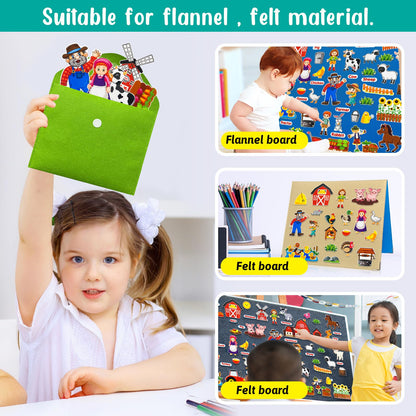 PENGFULL Felt Flannel Board Story Pieces for Toddlers Preschool, Kids Interactive Storytelling Teaching Play Kits with Words Felt Pieces (New Farm)