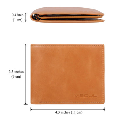 VISOUL Leather Mens Bifold RFID Blocking Wallet with 2 ID Windows, Leather Wallet for Men (Leather, Tan)