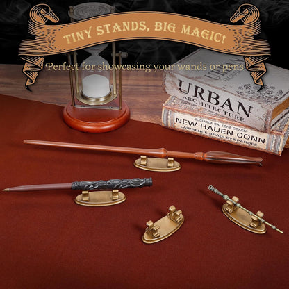 4PCS Resin Pen Holders Wizard Magic Wand Display Stands Mini Holders for Pencil Desk Decor Collection, 2.8'' L×1.1'' W× 0.9'' H, Gold