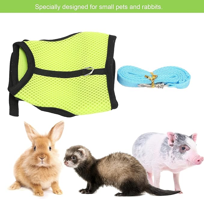Pet Mesh Traction Harness Chest Back Leash Rabbit Guinea Pig Supplies Mesh Comfortable Adjustable Small Pets (Fruit Green)
