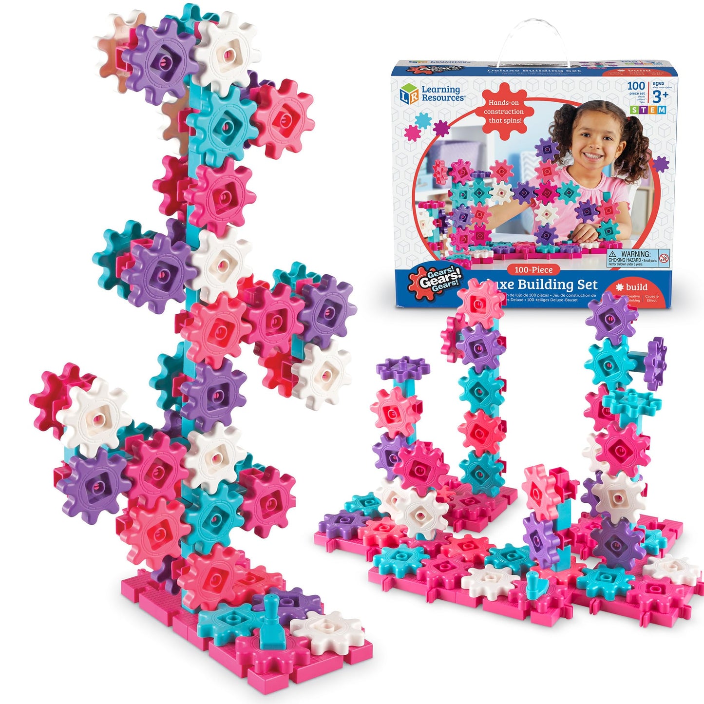 Learning Resources Gears! Gears! Gears! Deluxe Building Set Pink - Toddler Building Toys, STEM Activities, Fine Motor Skills, Critical Thinking, Birthday Gift Idea for Girls and Boys