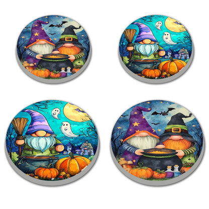 Halloween Gnome Art Electric Stove Burner Covers,4 Pcs Pumkin,Ghosts Stove Burner Covers,Two Dwarf Making Poison Stove Burner Cover,8 Inch and 10 Inch, Spooky Night Metal Cooktop Home Decorative