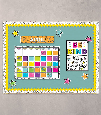 Carson Dellosa Kind Vibes 129 pc Set Wall Calendar, Monthly Headers, Birthdays, Holidays, Number Cover Ups, Motivational Poster, Star Cutouts, and More for Bulletin Board and Classroom Decor