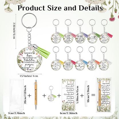 Spakon 10 Sets Fathers Day Christian Gifts Bulk Bible Verse Bamboo Pen Christian Floral Keychain Inspirational Bookmark Religious Church Gift for Church Members Women Sunday School Teacher (Bible)