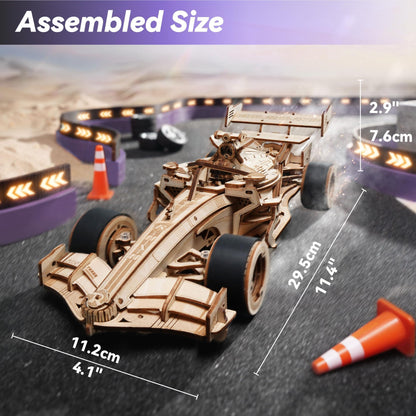 ROBOTIME 3D Puzzles for Adults, 1:18 Scale Wooden Formula Racing Car LK505, Wood Mechanical Model Car Kits to Build, Cool Crafts for Teens & Adults Project Kits Model Building Set