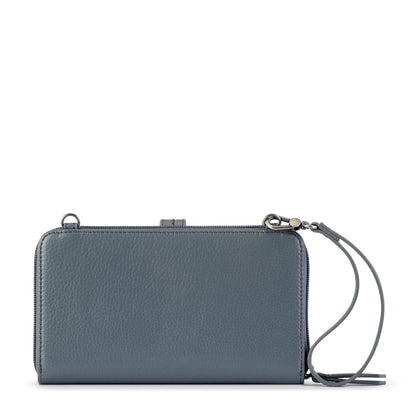 The Sak Iris Smartphone Crossbody Purse - Women's Cellphone Bag & Wallet For Everyday - Convertible Wristlet With Zipper in Dusty Blue Block/Leather