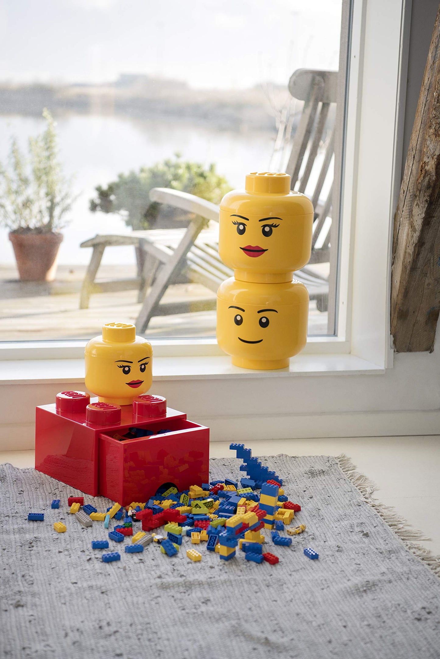 Room Copenhagen, Lego Storage Heads Stackable Storage Container - Buildable Organizational Bins for Kid’s Toys and Accessories - 6.30 x 6.30 x 7.28in - Small, Silly, Holds 250 Bricks