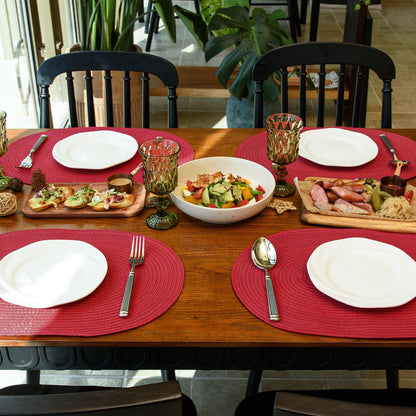 Noctiflorous Woven Oval Braided Placemats Set of 4-12 x 17.5 Inch Washable Non-Slip Heat Resistant Table Mats for Kitchen and Dining（Red, 4）