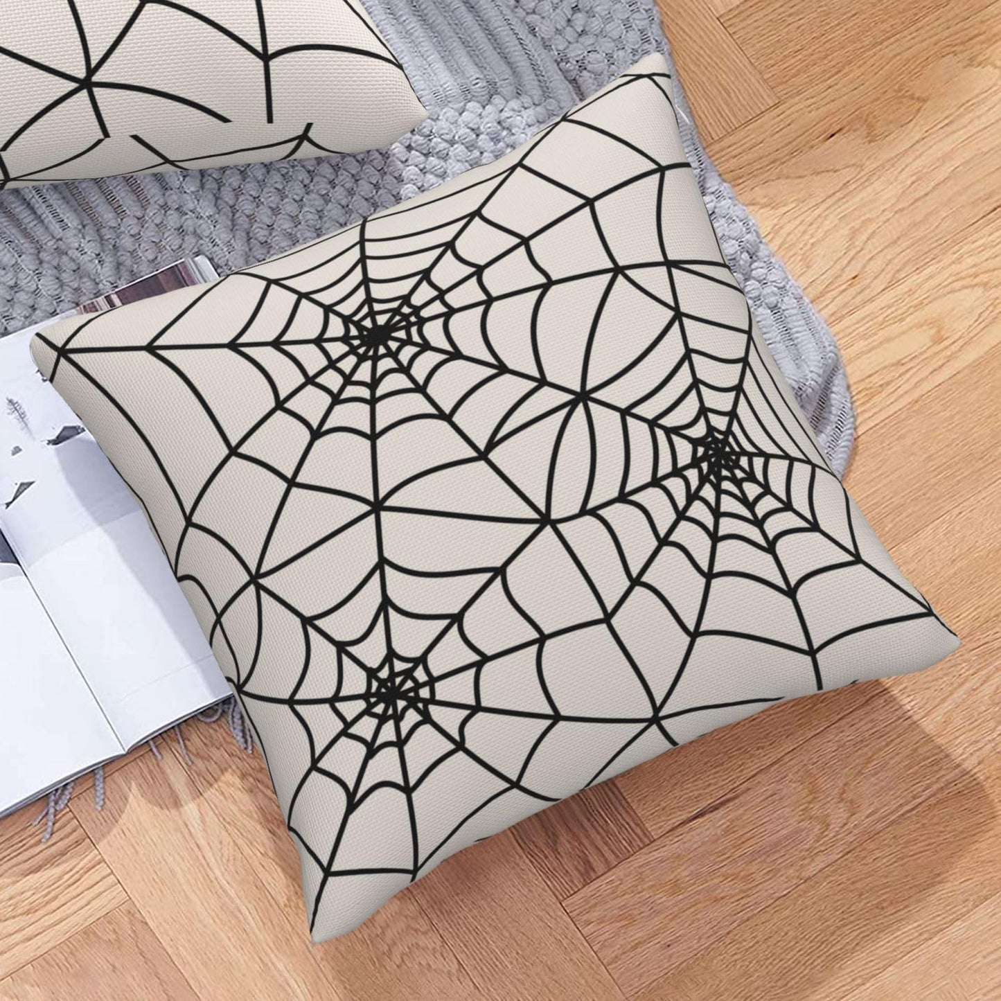 Wsunsal Halloween Pillow Covers 20x20 Inch Set of 2, White Spider Web Decor Throw Pillows Holiday Halloween Outdoor Decorative Pillows Square Linen Cushion Covers for Home Bed Couch Sofa