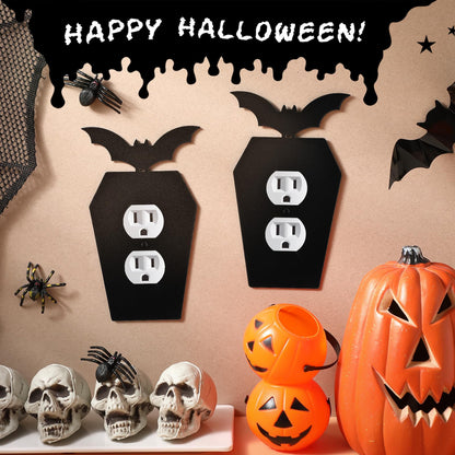 Peryiter 6 Pcs Gothic Coffin Black Outlet Covers Wall Plate Bat Coffin Gothic Room Decor Duplex Plug Socket Light Switch Covers Decorative Goth Decor for Bedroom Home Kitchen(Black,Bat)