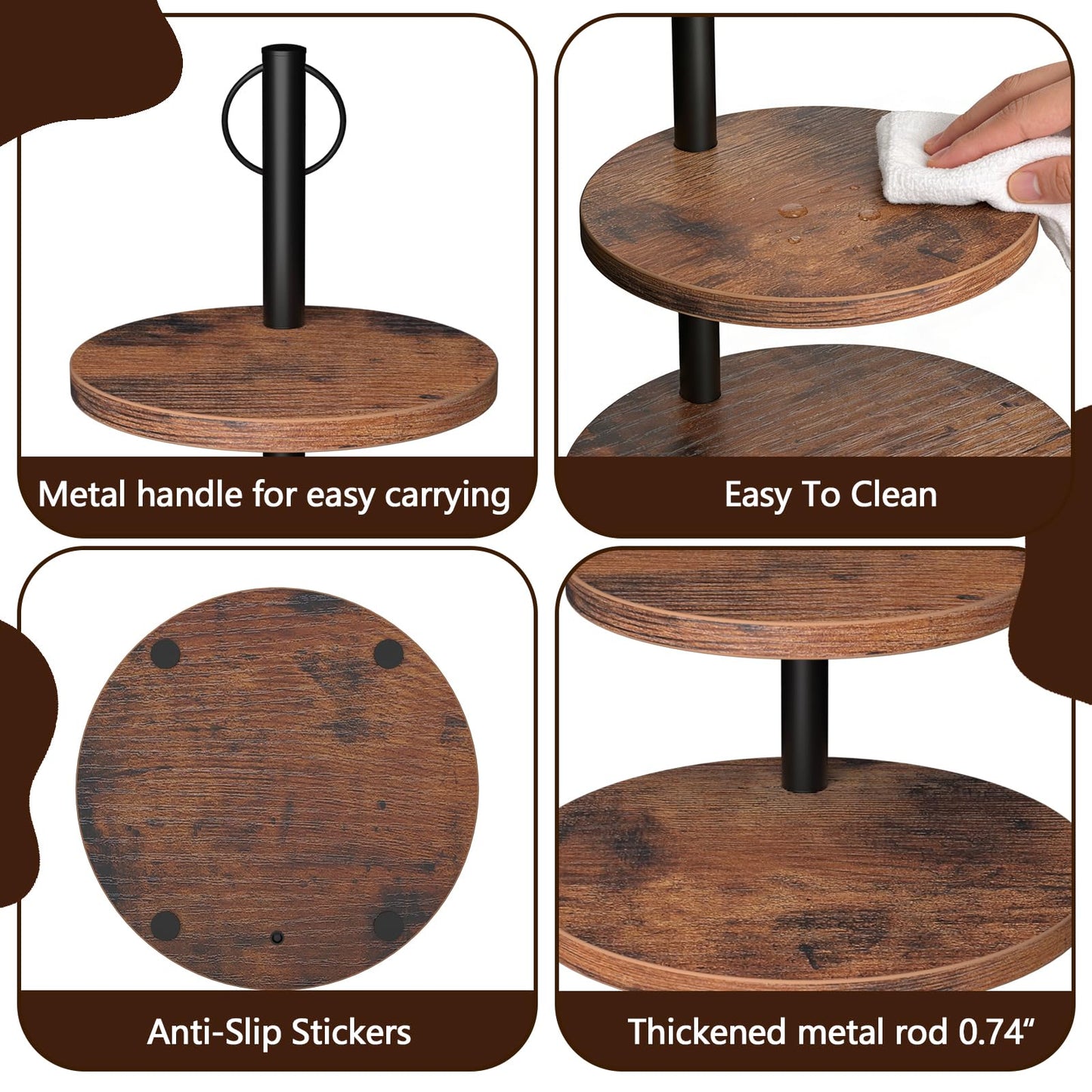 LZelriy Cupcake Stand, 2 Pack Rustic Wood Cake Stand, 3 Tier Cupcake Tower Round Tiered Tray Stand for Dessert Table Display, Industrial Wooden Serving Stand Wedding, Graduation and Baby Shower
