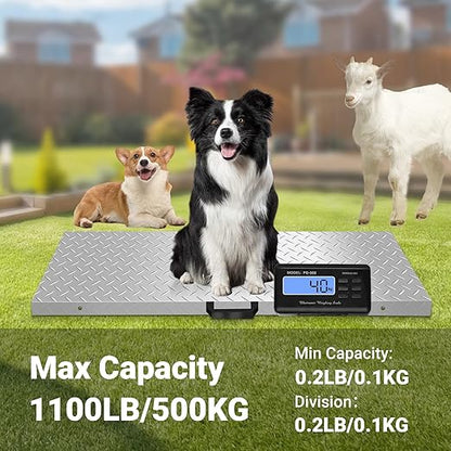 Large Dog Scales for Large Breed, 1100lb x 0.2lb Pet Scale for Large Dog, Livestock Scale, Animal Scale, Stainless Steel Platform, Large Scale for Dogs Sheep Goat Pig Shipping Scale