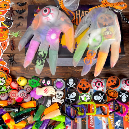 LINAYE 220PCS Halloween Party Favors for Classroom Kids, Non-Candy Halloween Classroom Gifts, Gloves Stuffed Toys Bulk Treat Goodie Bag Fillers Stuffers for Kids