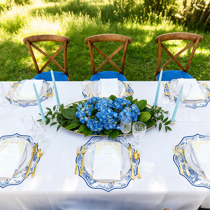 Blue Floral Faux Leather Placemats Set of 6 Round Scalloped Chinoiserie Placemats 13 Inch Waterproof Flower Table Mats Heat Resistant for Dinner Table Setting Wedding Bridal Shower Party Decor
