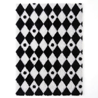 PureCozy Checkered Rug 6x9 Fluffy Shag Living Room Black and White Area Rug Modern Washable Carpet Soft Shaggy Non Slip Indoor Plush Fuzzy Rugs for Bedroom Dorm Office Home Aesthetic Decor