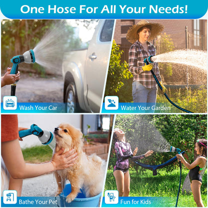 WHOBUY 100FT Non-Expandable Garden Hose, Flexible Water Hose with Spray Nozzle, Kink-Resistant, Leakproof 3/4" Brass Connectors, Lightweight & Portable Water Pipe for Yard, Lawn Outdoor